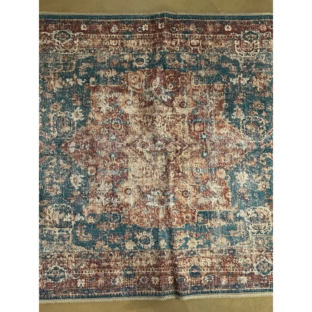 Machine Washable Rug 3'X5' Area Gloria GLR13 Burgundy Turquoise Orange Rust